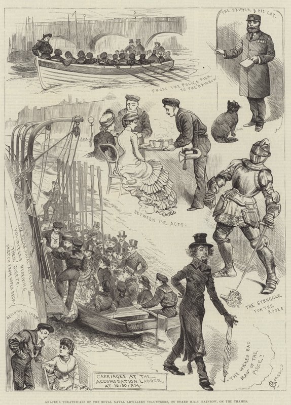 Thames Nehri'ndeki HMS Rainbow Gemisinde Kraliyet Donanma Topçu Gönüllülerinin Amatör Tiyatroları by Alfred Courbould