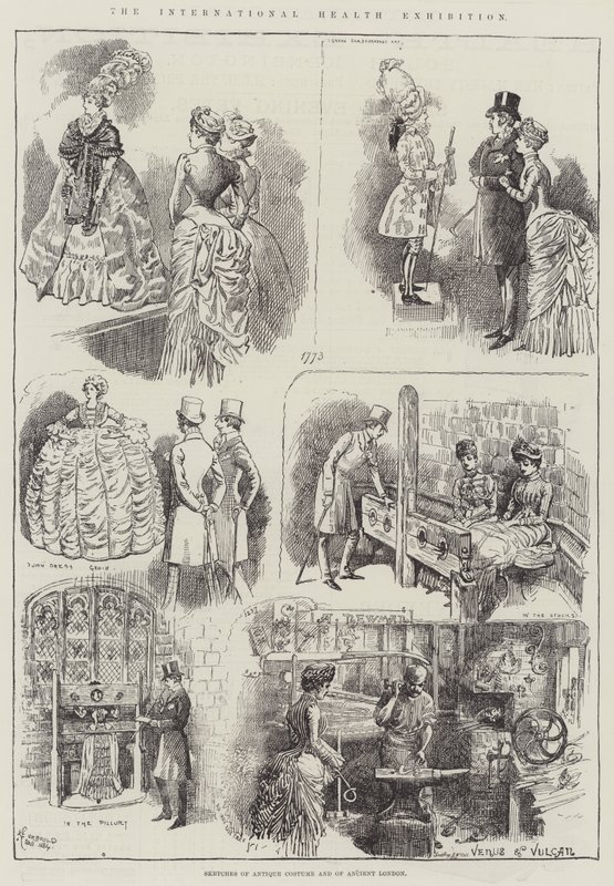 Uluslararası Sağlık Sergisi, Antik Kostüm ve Antik Londra Eskizleri by Alfred Courbould