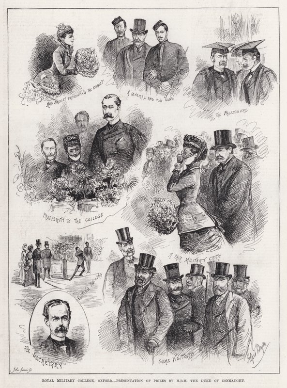 Kraliyet Askeri Koleji, Oxford, SAİK Connaught Dükü tarafından Ödüllerin Sunumu (gravür) by Alfred Gish Bryan