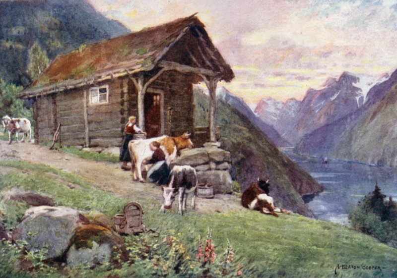 Bir Saeter, Vetle Fiyordu (renkli taş) by Alfred Heaton Cooper