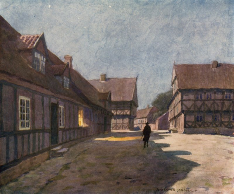 Danimarka: Aarhus, The Old Town (renkli taş) by Alfred Heaton Cooper