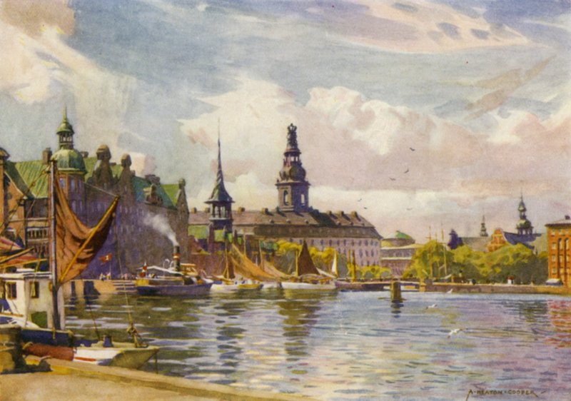 Danimarka: Kopenhag, Christiansborg Kalesi (renkli taş) by Alfred Heaton Cooper