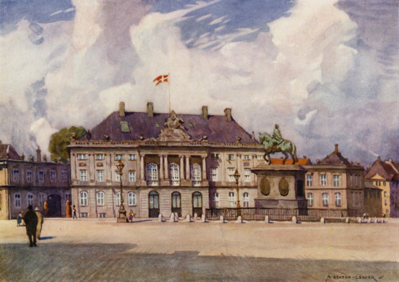 Danimarka: Kopenhag, Amalienborg Sarayı (renkli taş) by Alfred Heaton Cooper