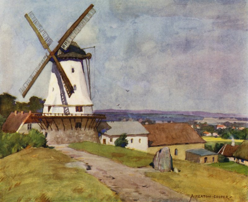 Danimarka: Dybbol Mill, Sonderborg, 1864 Savaş Alanında (renkli taş) by Alfred Heaton Cooper