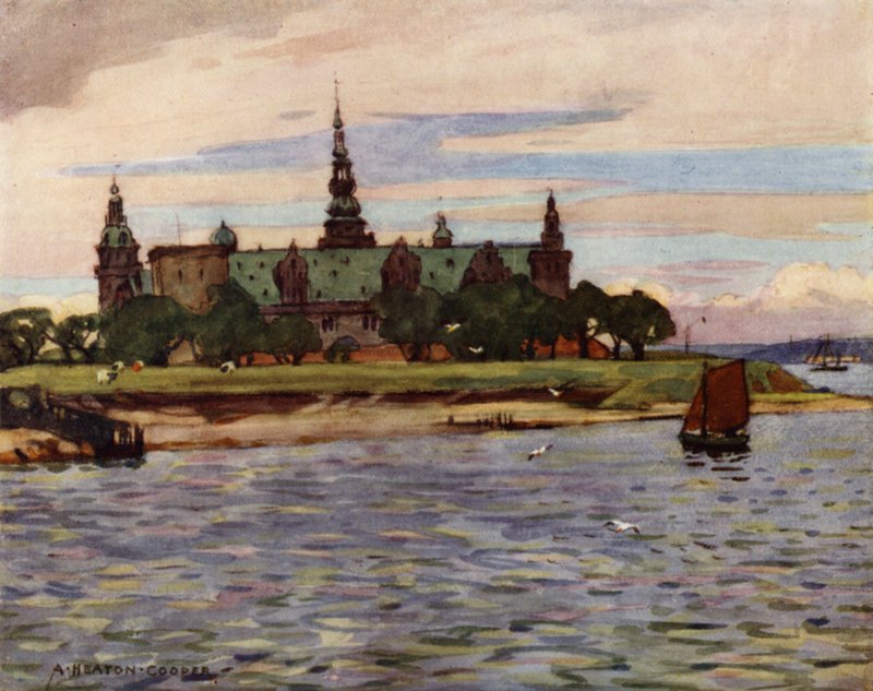 Danimarka: Helsingor, Kronborg Kalesi (renkli taş) by Alfred Heaton Cooper