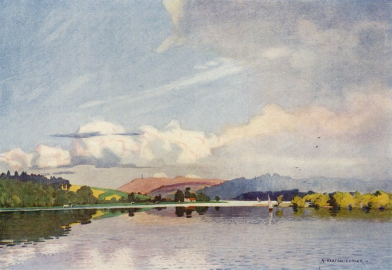 Danimarka: Silkeborg Gölü ve Himmelsbjerget (renkli taş) by Alfred Heaton Cooper
