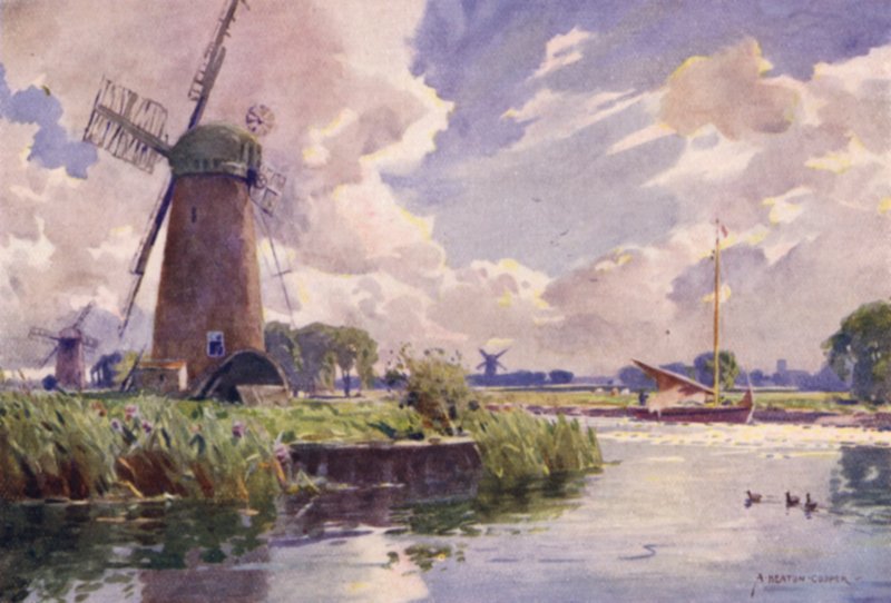 Thurne, Norfolk'taki yel değirmenleri by Alfred Heaton Cooper