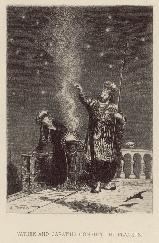 Vathek ve Carathis gezegenlere danışır (gravür) by Alfred Holst Tourrier