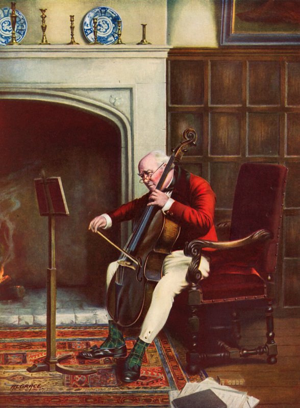 Zor Bir Geçit - ateşin önünde çello çalan adam (renkli taş) by Alfred Lyndon Grace
