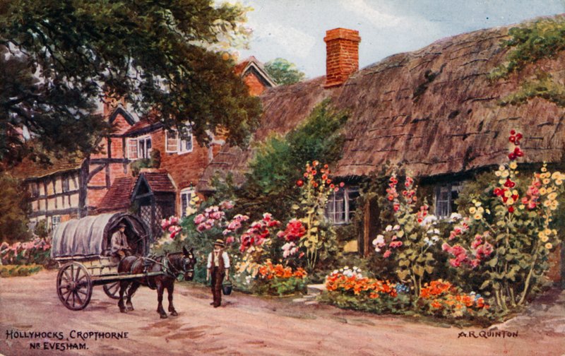 Hollyhocks, Cropthorne, Evesham  by Alfred Robert Quinton