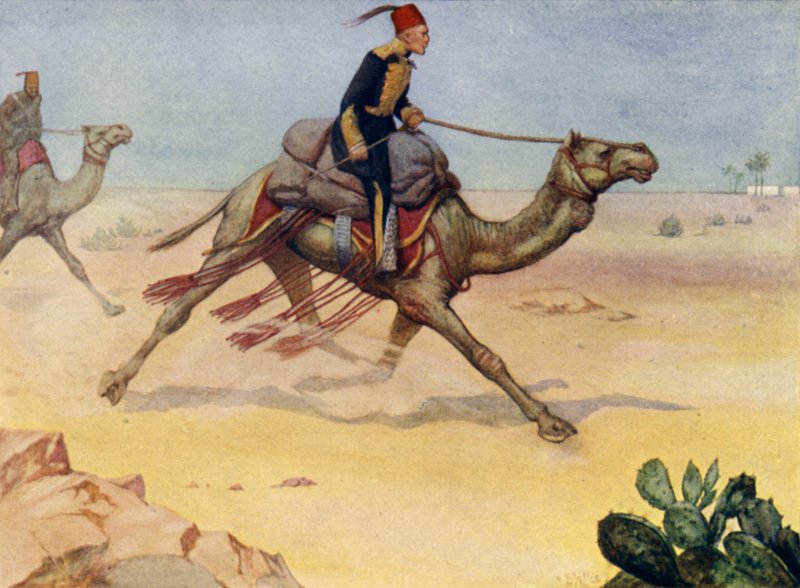 İngiliz general Charles George Gordon bir deve üzerinde Sahra Çölü
