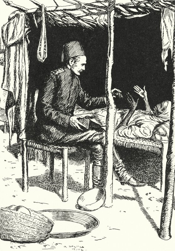 General Charles George Gordon ölmekte olan yaşlı bir Sudanlı kadına bakıyor by Alfred Wallis Mills