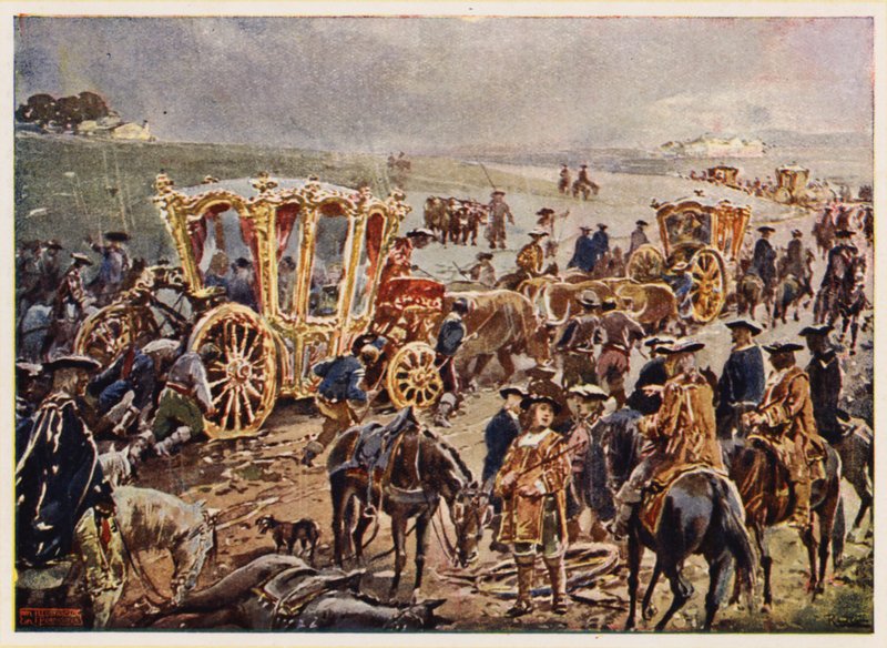 Portekiz Kralı V. John İspanya sınırına seyahat ediyor by Alfredo Roque Gameiro