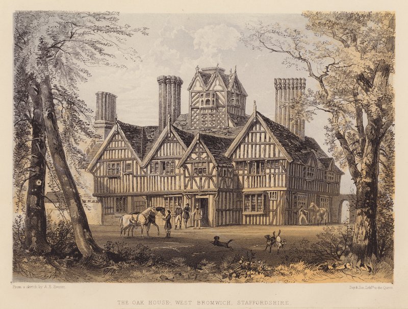 Oak House, West Bromwich, Staffordshire (aquatint) by Allen Edward Everitt