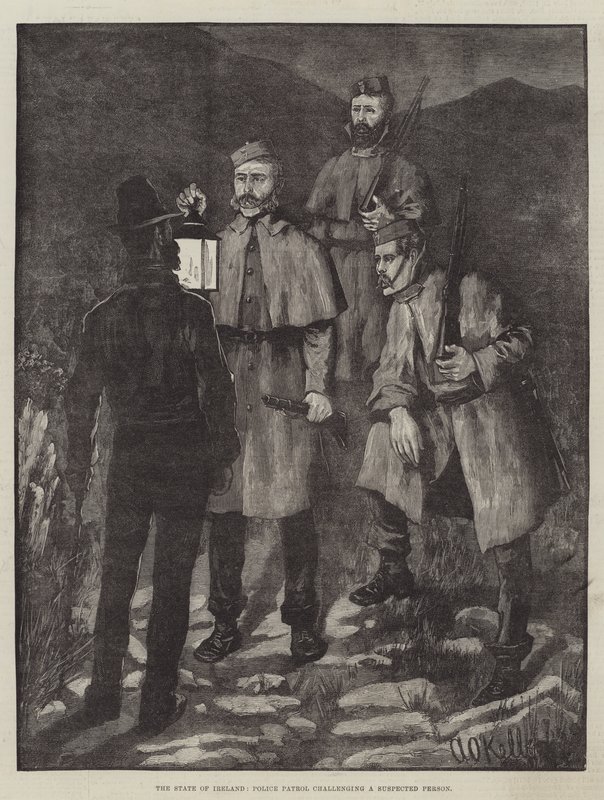İrlanda Eyaleti, Polis Devriyesi Şüpheli Bir Kişiye Meydan Okuyor by Aloysius O