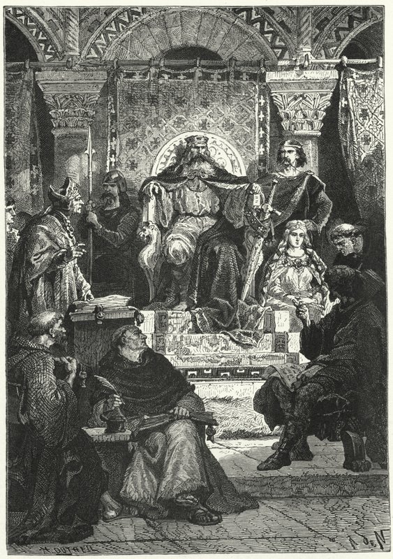 İmparator Charlemagne konseyinin toplantısı (gravür) by Alphonse Marie de (after) Neuville