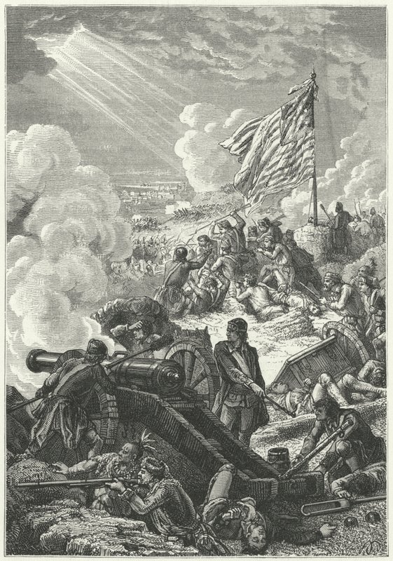 Bunker Hill yüksekliklerinin İngilizlere karşı savunması by Alphonse Marie de (after) Neuville