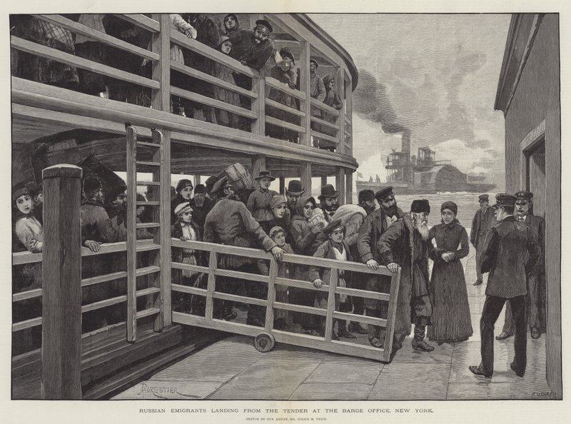 Rus Göçmenler New York Barge Ofisi'ndeki İhaleden iniyor by Amedee Forestier