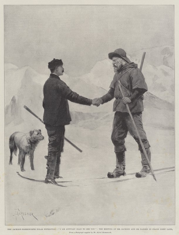 Jackson-Harmsworth Polar Expedition, sizi gördüğüme çok sevindim, Bay Jackson ve Dr Nansen'in Franz Josef Land'deki Buluşması by Amedee Forestier
