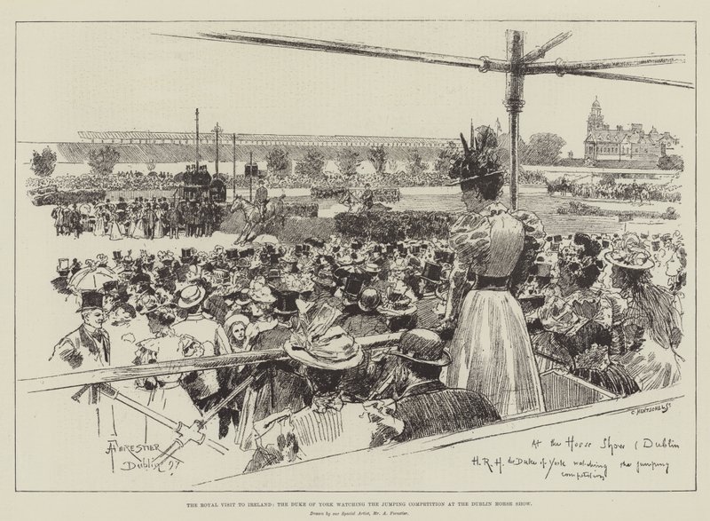 İrlanda Kraliyet Ziyareti, York Dükü Dublin At Gösterisinde Atlama Yarışmasını izliyor by Amedee Forestier