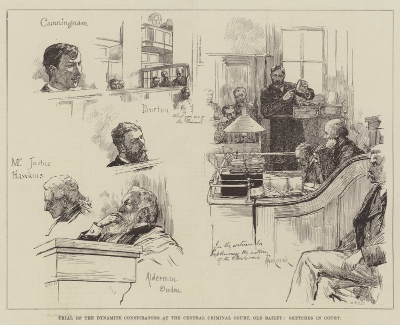 Dinamit Komplocularının Merkez Ceza Mahkemesinde Yargılanması, Old Bailey, Mahkemede Eskizler by Amedee Forestier
