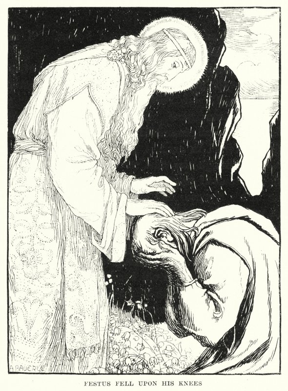 Festus dizlerinin üzerine düştü (gravür) by Amelia M. (attr.to) Bowerley or Bauerle