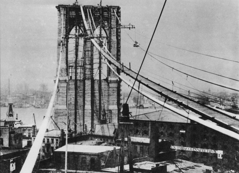 Brooklyn Köprüsü, New York, yapım aşamasında, c 1880 (s/b fotoğraf) by American Photographer (after)