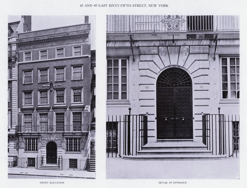 Charles A Platt: 47 ve 49 Doğu Altmış Beşinci Cadde, New York, Önden Yükseliş, Giriş Detayı (s/b fotoğraf) by American Photographer (after)