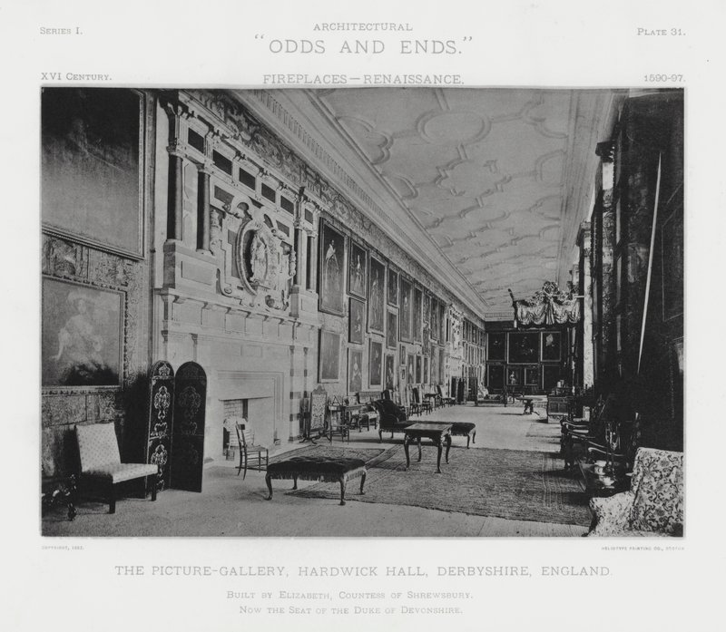 Şömine: Resim Galerisi, Hardwick Hall, Derbyshire, İngiltere (s/b fotoğraf) by American Photographer (after)