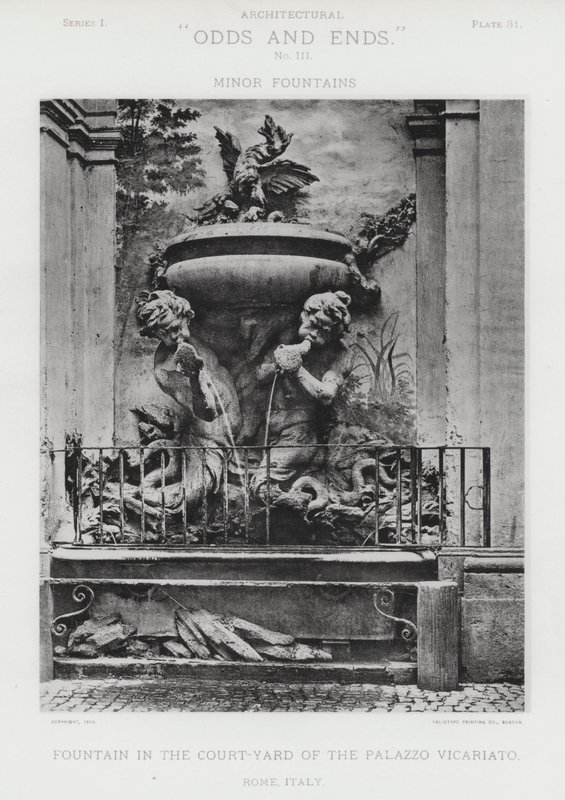 Palazzo Vicariato Avlusundaki Çeşme, Roma, İtalya (s/b fotoğraf) by American Photographer (after)