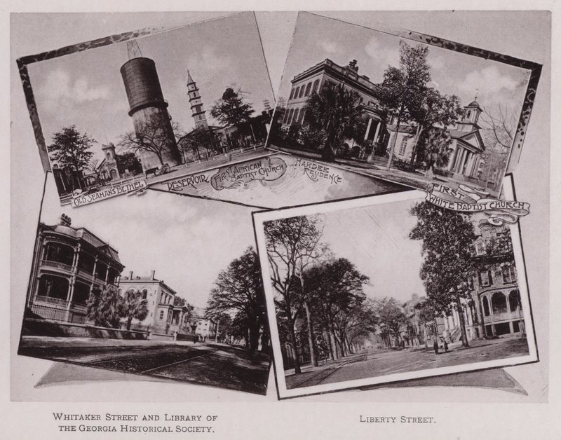 Eski Denizci Beytel; rezervuar; İlk Afrika Baptist Kilisesi; Hardee Residence; İlk Beyaz Baptist Kilisesi; Whitaker Caddesi ve Gürcistan Tarih Kurumu Kütüphanesi; Özgürlük Caddesi (s/b fotoğraf) by American Photographer (after)