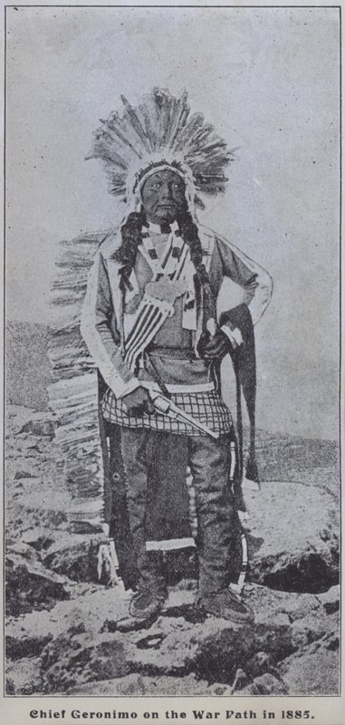 The Apache chief Geronimo on the warpath in 1885 (b/w photo) by American Photographer (after)
