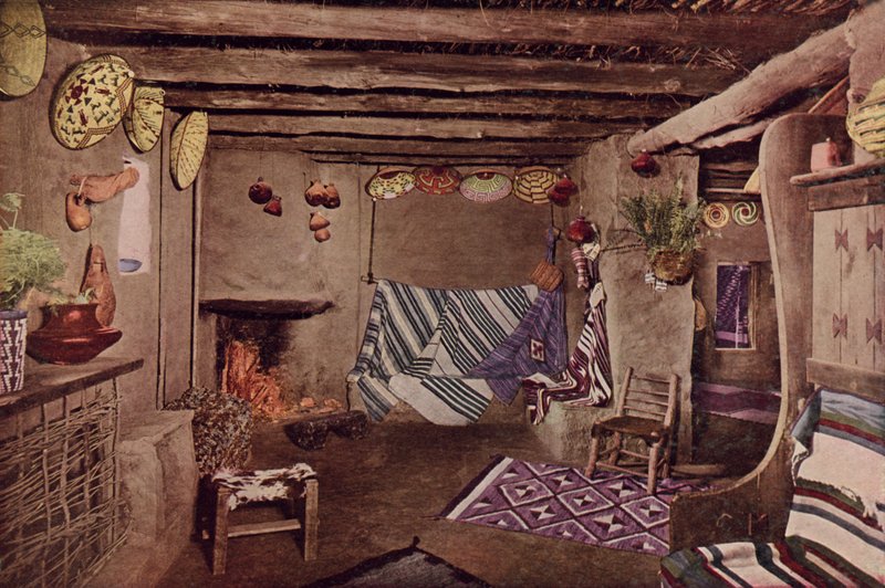 İç Hopi Evi, Büyük Kanyon, Arizona (renkli fotoğraf) by American Photographer