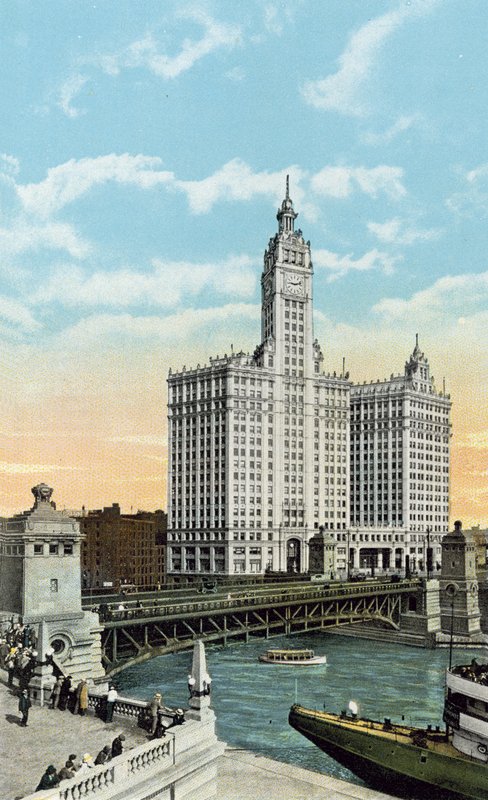 Michigan Bulvarı, Köprü ve Wrigley Binası (renkli fotoğraf) by American Photographer