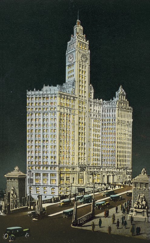 Wrigley Binası, Güney ve Kuzey Bölümü, Gece (renkli fotoğraf) by American Photographer