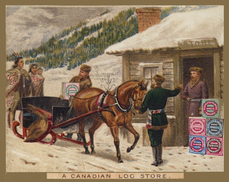 Bir Kanada Kütük Mağazası, Huntley ve Palmer İlanı by American School