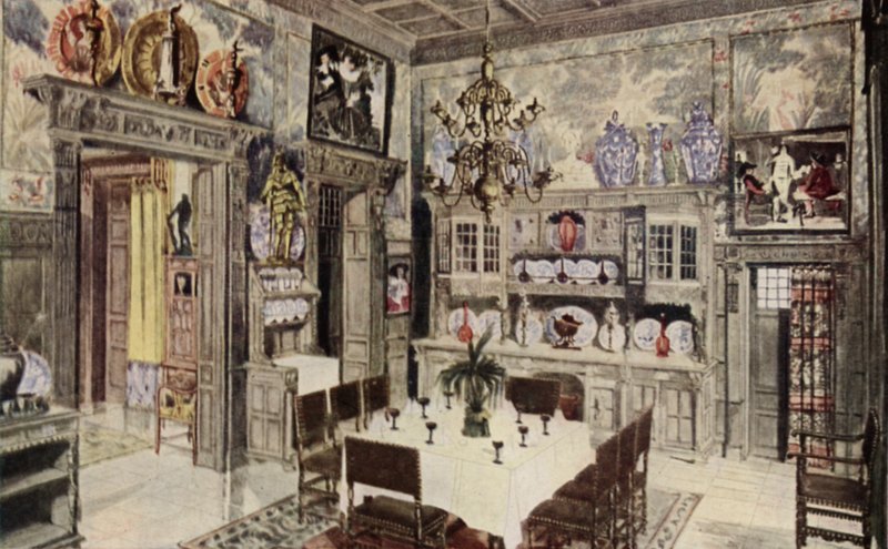 Bir model Alman yemek odası (renkli litho) by American School