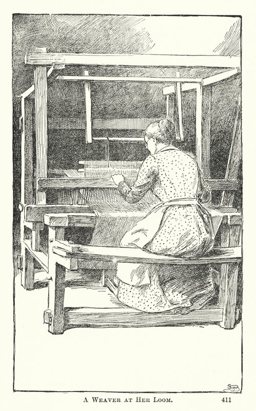 Tezgahında bir dokumacı (gravür) by American School