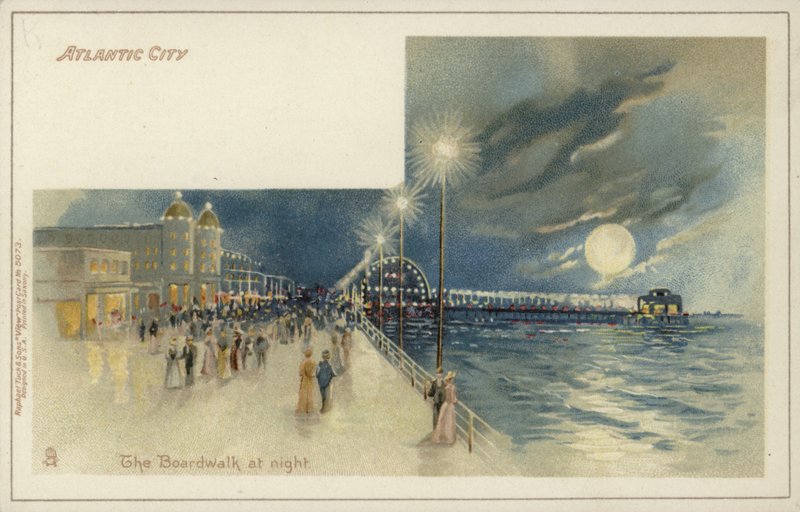 Atlantic City, Gece Boardwalk (chromolitho) by American School