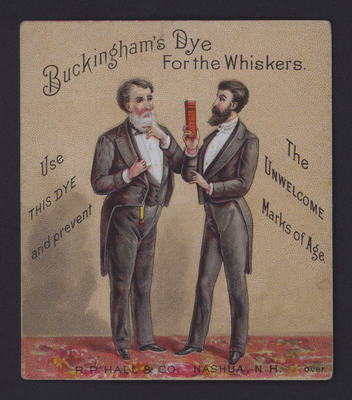 Erkeklerin bıyıkları için Buckingham Boyası, reklam (chromolitho) by American School