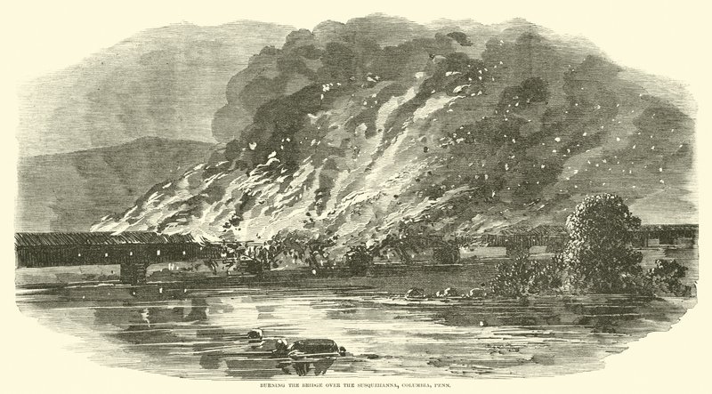 Susquehanna üzerindeki köprüyü yakmak, Columbia, Penn, Haziran 1863 by American School