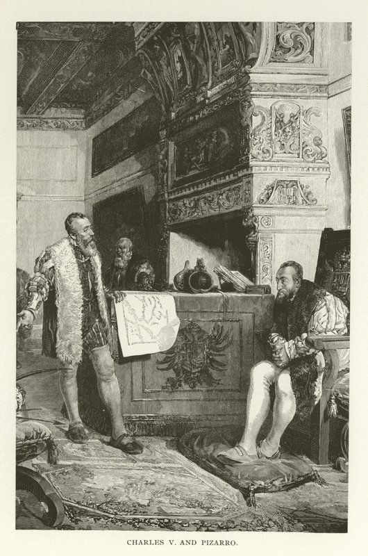 Charles V ve Pizarro by American School