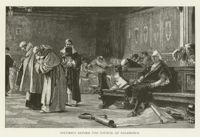 Salamanca Konseyi önünde Columbus by American School