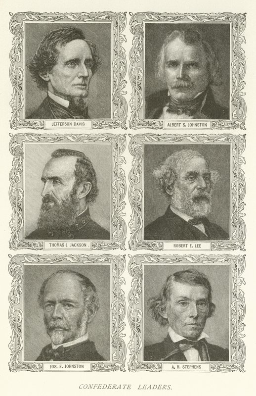 Konfederasyon Liderleri, Jefferson Davis, Albert S Johnston, Thomas J Jackson, Robert E Lee, Joseph E Johnston, AH Stephens by American School