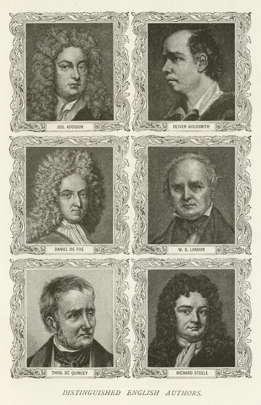 Seçkin İngiliz Yazarlar, Joseph Addison, Oliver Goldsmith, Daniel de Foe, WS Landor, Thomas De Quincey, Richard Steele by American School