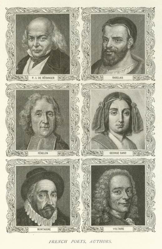 Fransız Şairler, Yazarlar, PJ De Beranger, Rabelais, Fenelon, George Sand, Montaigne, Voltaire by American School
