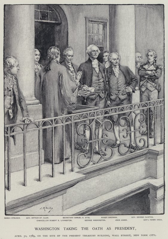 George Washington, Başkan olarak yemin ediyor, 30 Nisan 1789 (lito) by American School
