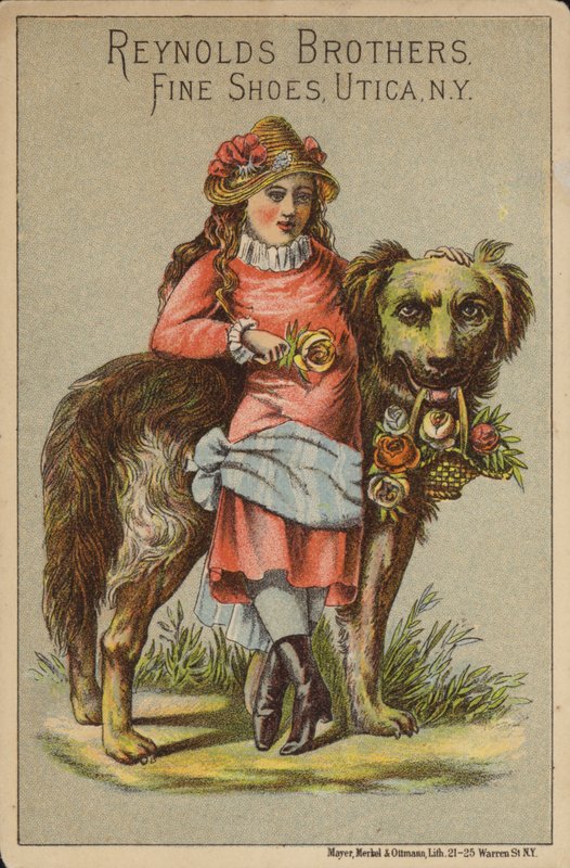 Kız Güllü Büyük Köpeğe Yaslanmış. by American School