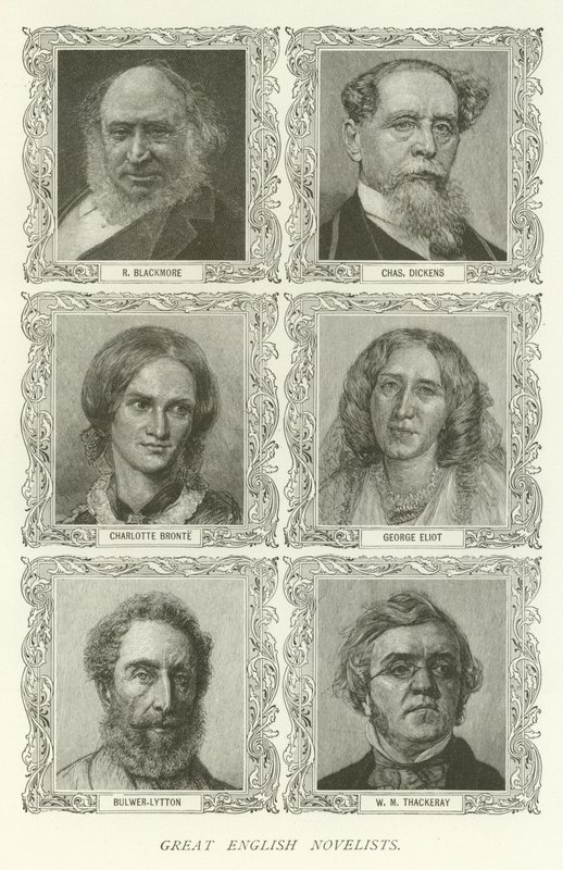 Büyük İngiliz Romancılar, R Blackmore, Charles Dickens, Charlotte Bronte, George Eliot, Bulwer-Lytton, WM Thackeray by American School