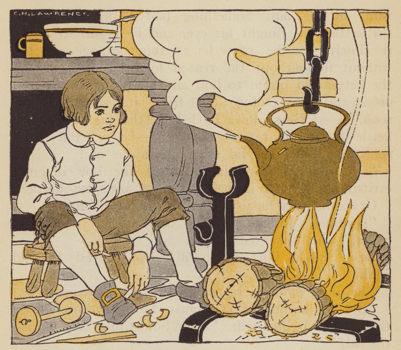 James Watt, büyükannesinin çaydanlığının kaynamasını izliyor (renkli taş) by American School
